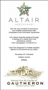Domaine Gautheron Chablis masterclass at Altair Restaurant